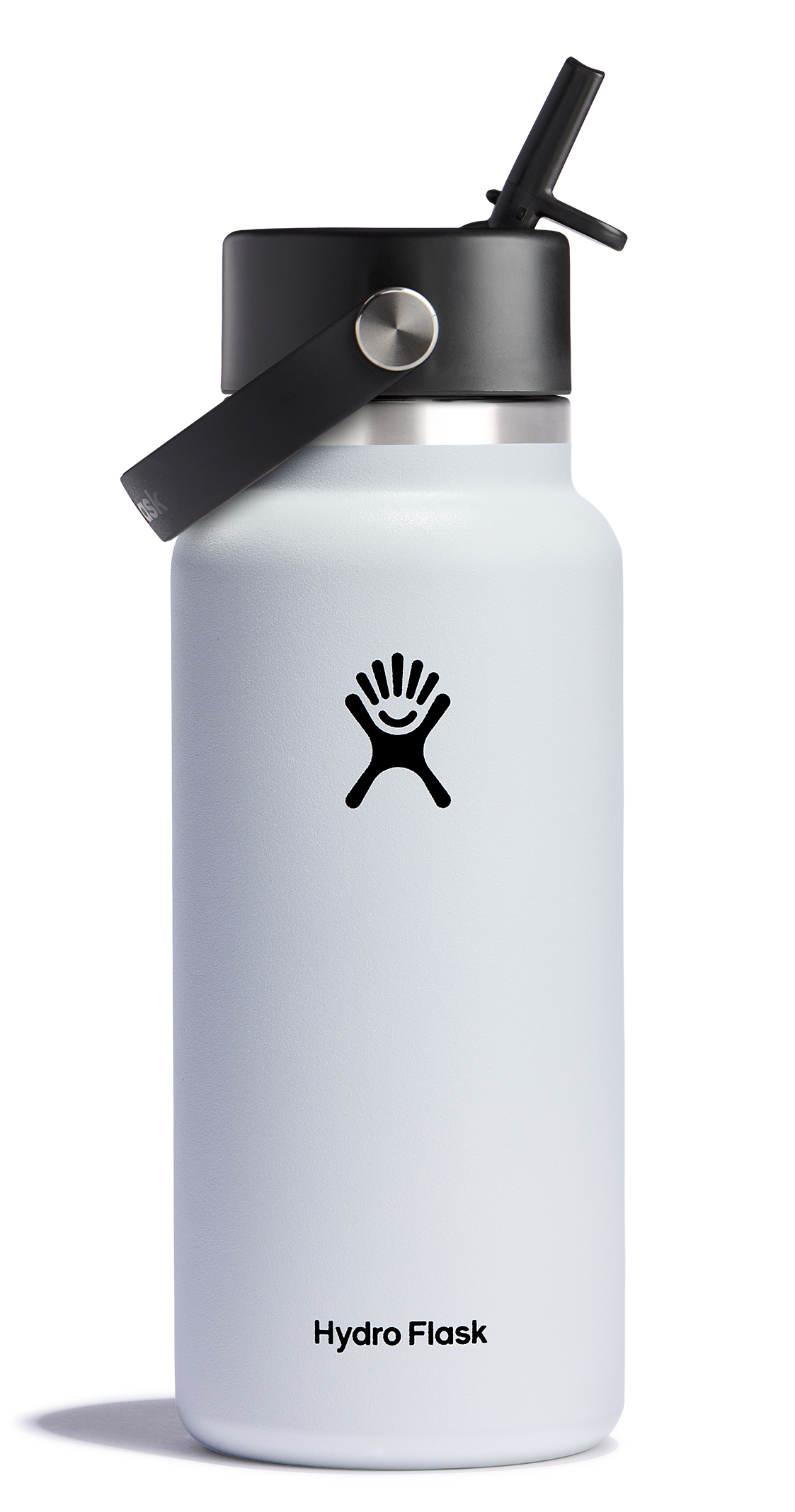 Hydro Flask Wide Mouth Insulated Water Bottle with Flex Straw Cap, perfect for maintaining cold and hot beverages.